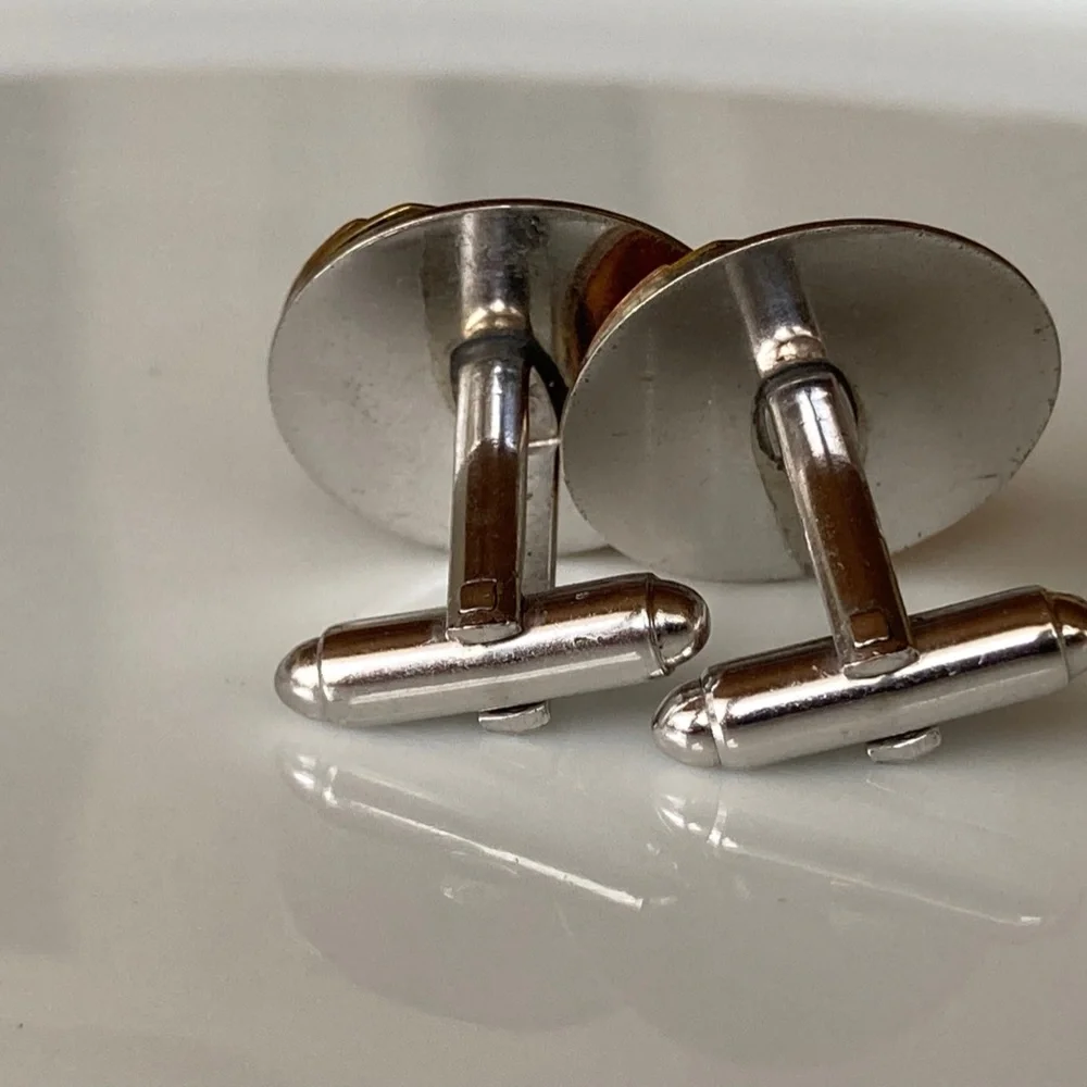Shield 5th Avenue Tri Tone Metal Cufflinks 1960s Rare Unique & Signed